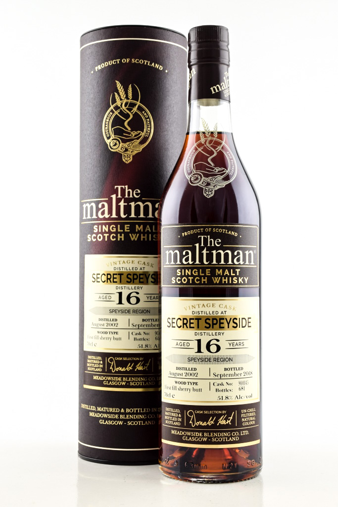 Secret Speyside 16 Year Old 2002/2018 First-Fill Sherry Butt # 900145 The Maltman 51.8% vol. 0,7l