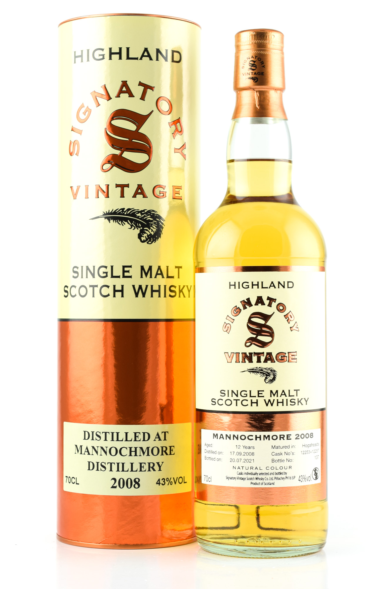 Mannochmore 12 year old 2008/2021 Hogsheads #12253 & #12257 Vintage Signatory 43%vol. 0,7l Mannochmore 12 year old 2008/2021 Hogsheads #12253 & #12257 Vintage Signatory 43%vol. 0,7l