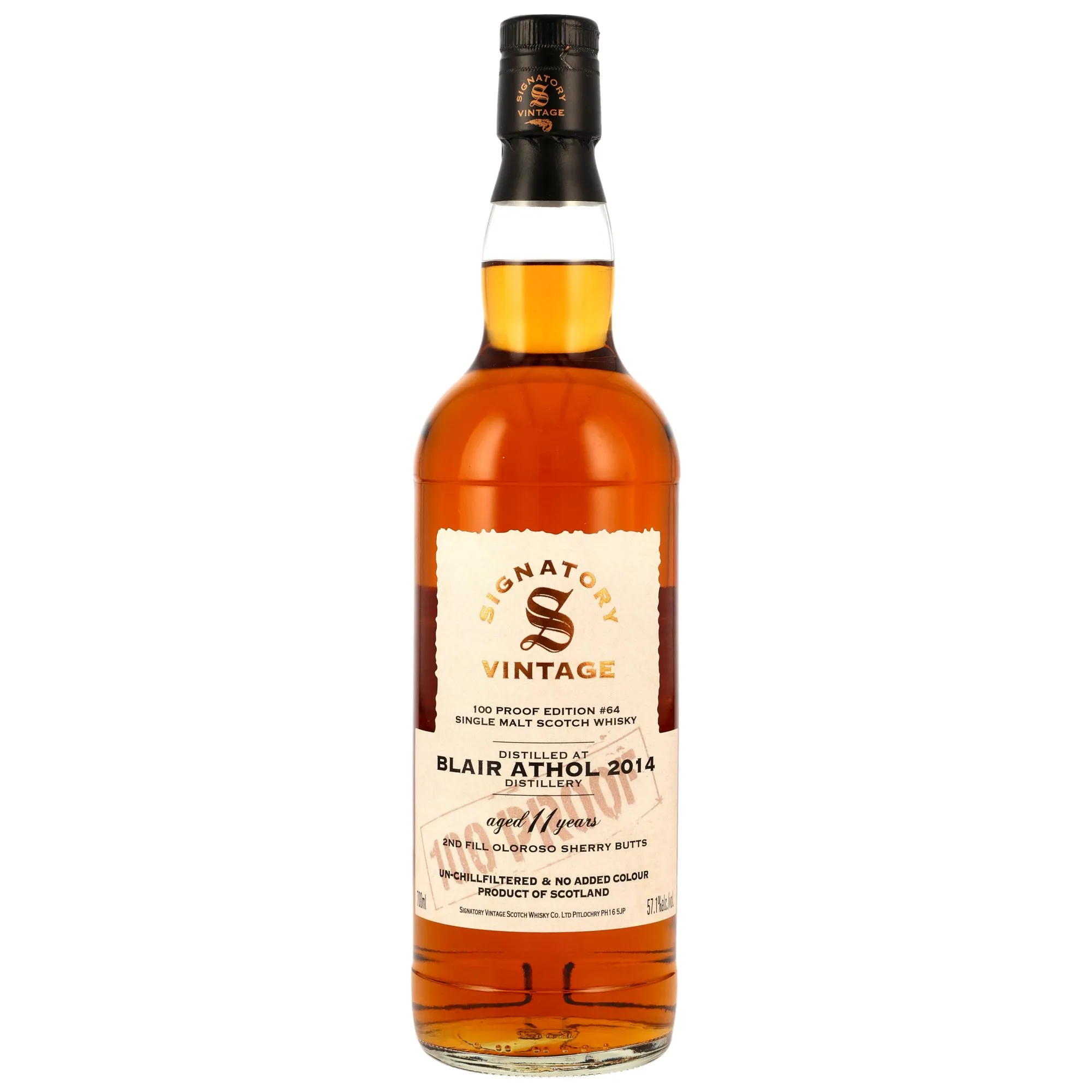 Blair Athol 100 PROOF Edition No. 64 11 Year Old, Oloroso Sherry Cask, 2014, Signatory, 57.1%