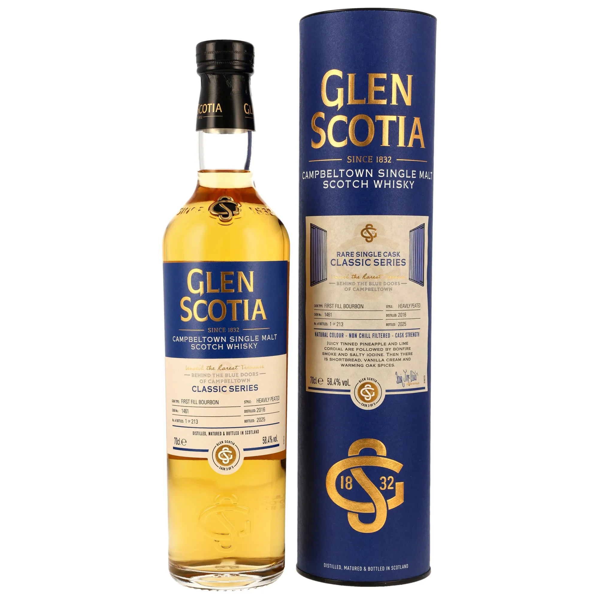 Glen Scotia Behind the Blue Doors, Classic Series 9 Year Old, 1st Fill Bourbon Cask, Cask #213, 2025, 58.4%