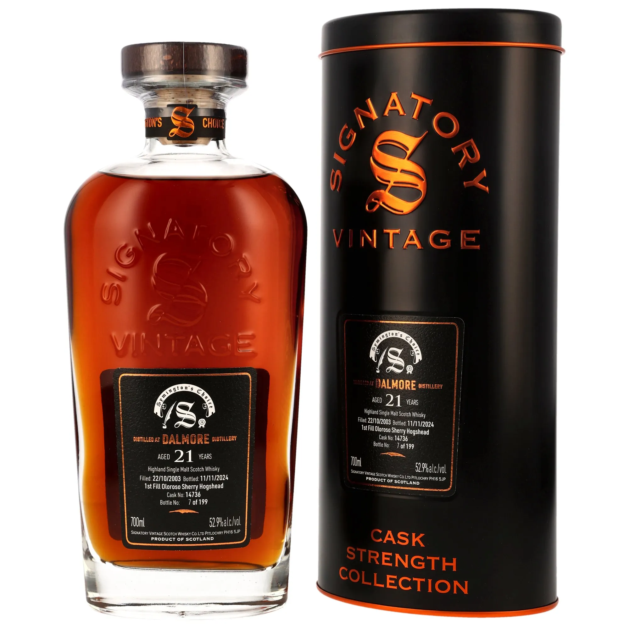Dalmore Symington's Choice Cask Strength Collection 21 Year Old, Oloroso Sherry Hogshead Cask, Cask #14736, 2003, Signatory Vintage, 52.9%