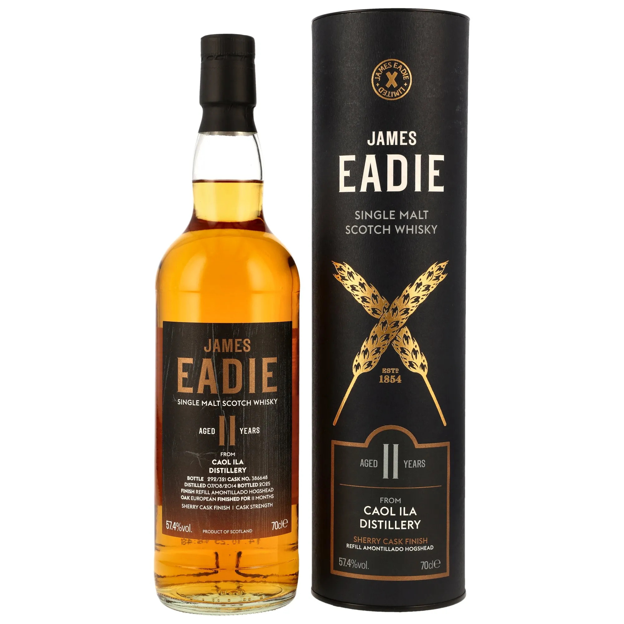 Caol Ila 11 Year Old, Amontillado Sherry Cask, Cask #386648, 2014, James Eadie, 57.4%
