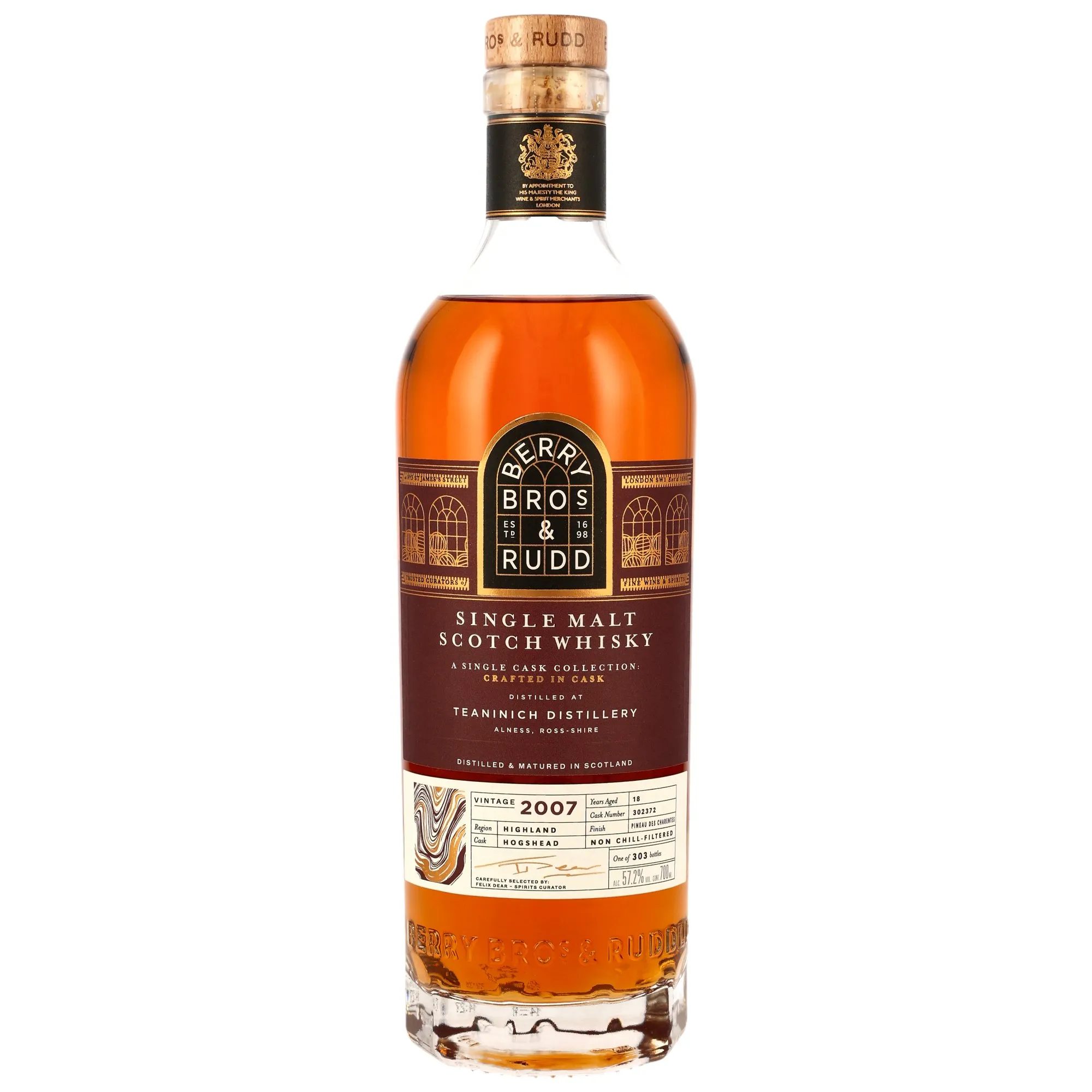 Teaninich Single Cask Collection 18 Year Old, Hogshead & Pineau des Charentes Finish Cask, Cask #302372, 2007, Berry Bros & Rudd, 57.2%