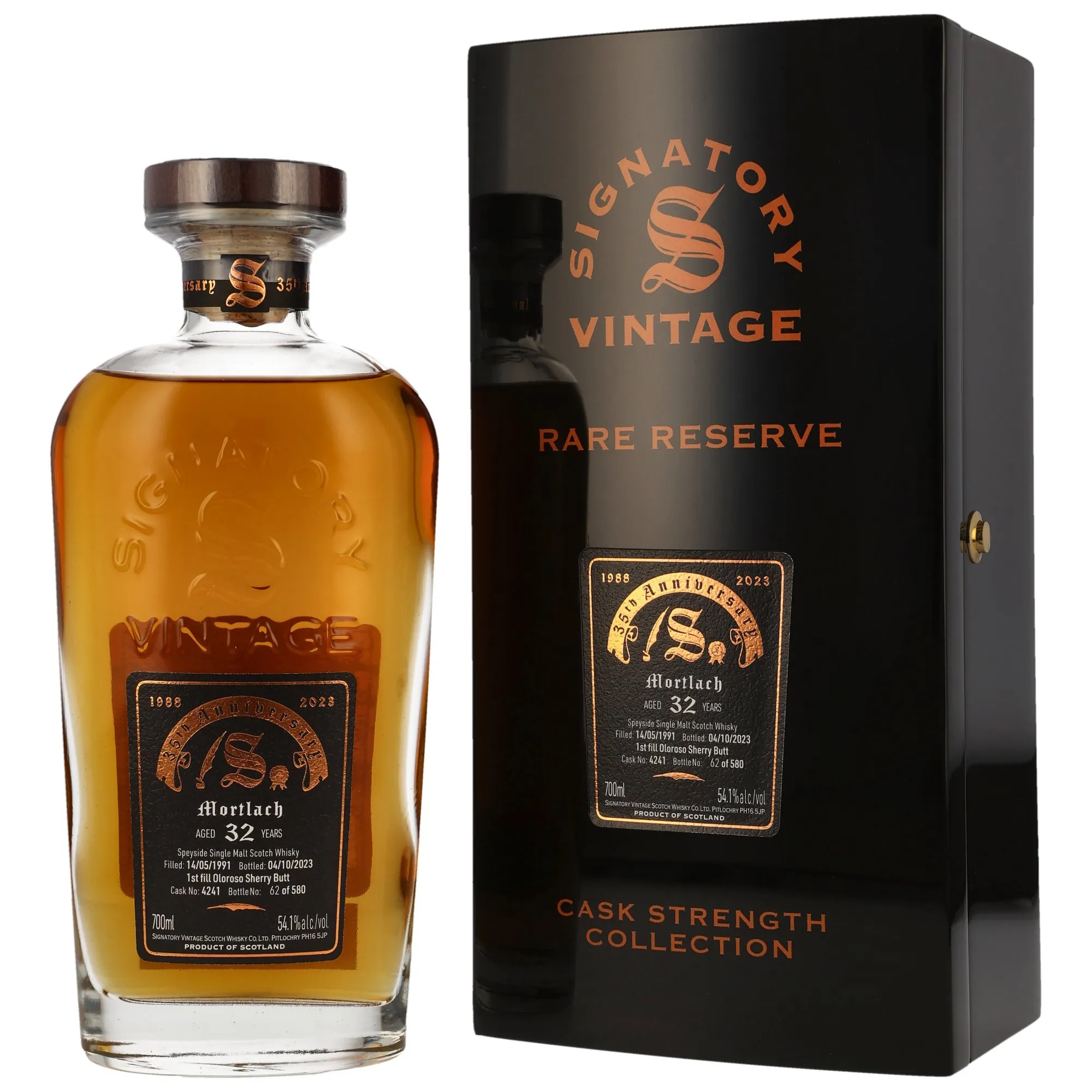 Mortlach 35th Anniversary Rare Reserve Cask Strength Collection 32 Year Old, First Fill Oloroso Sherry Butt Cask, Cask #4241, 1991, Signatory Vintage, 54.1%
