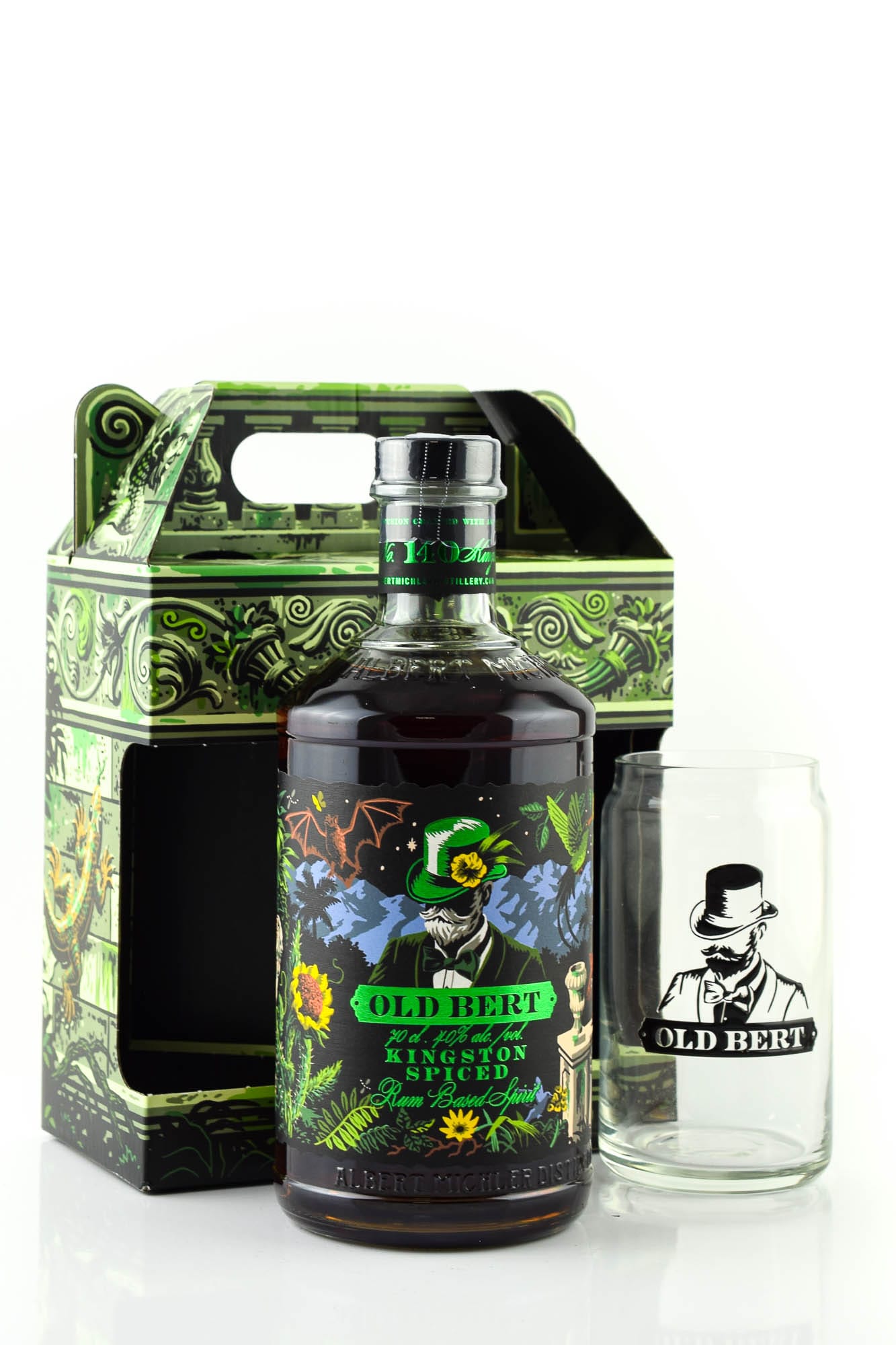 Old Bert Kingston Spiced Rum mit Glas
