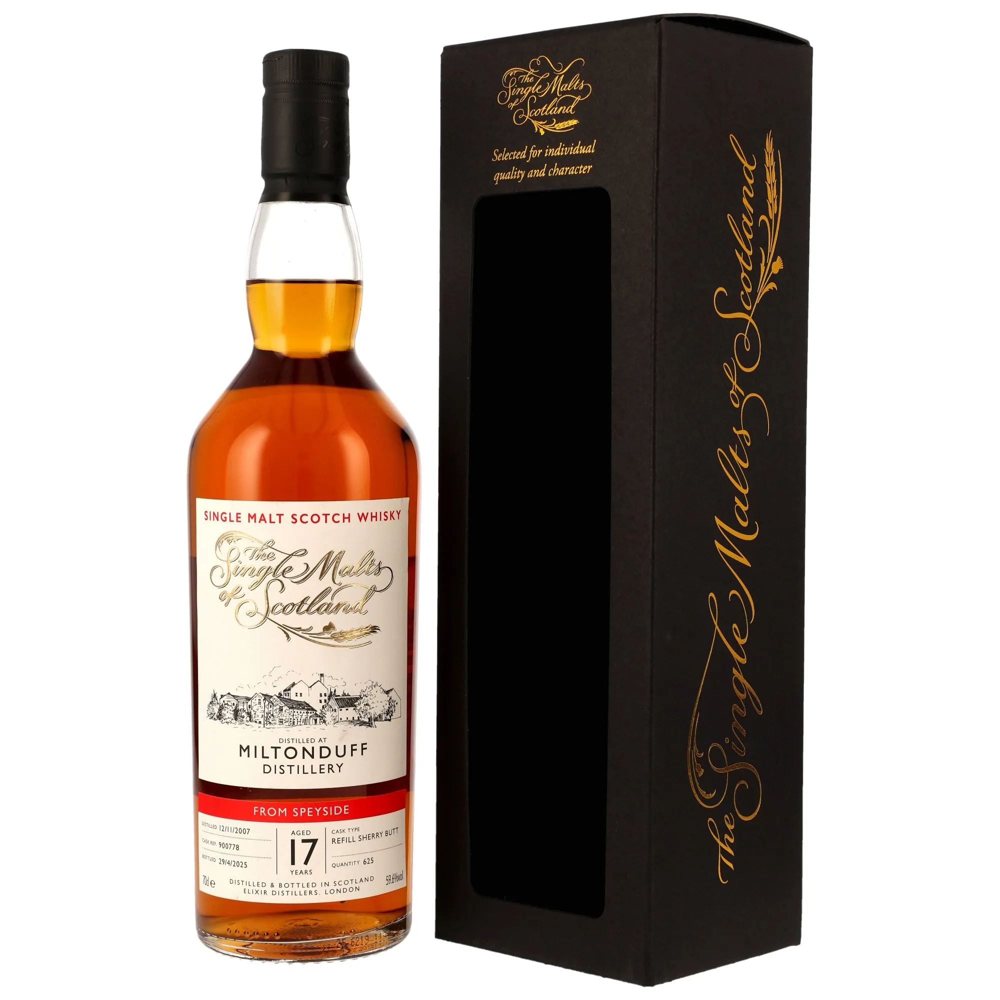 Miltonduff The Single Malts of Scotland 17 Year Old, Sherry Cask, Cask #900778, 2007, Elixir Distillers, 59.6%