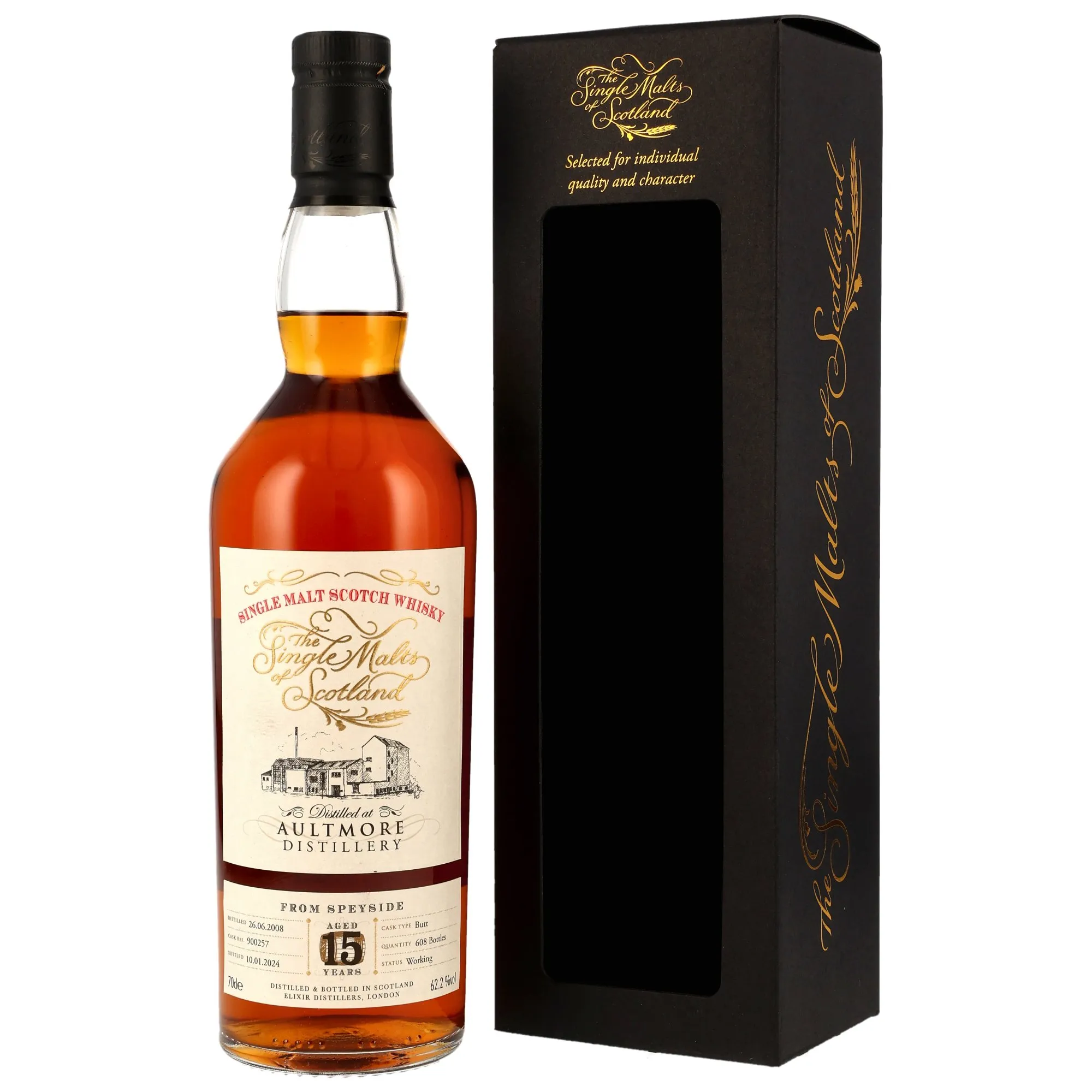 Aultmore The Single Malts of Scotland 15 Year Old, Sherry Cask, Cask #900257, 2008, Elixir Distillers, 62.2%