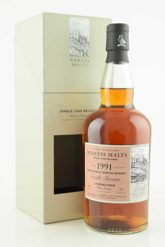 "Seville Bazaar" 1991/2015 Single Butt Glen Scotia Wemyss Malts 46% vol. 0,7l "Seville Bazaar" 1991/2015 Single Butt Glen Scotia Wemyss Malts 46% vol. 0,7l