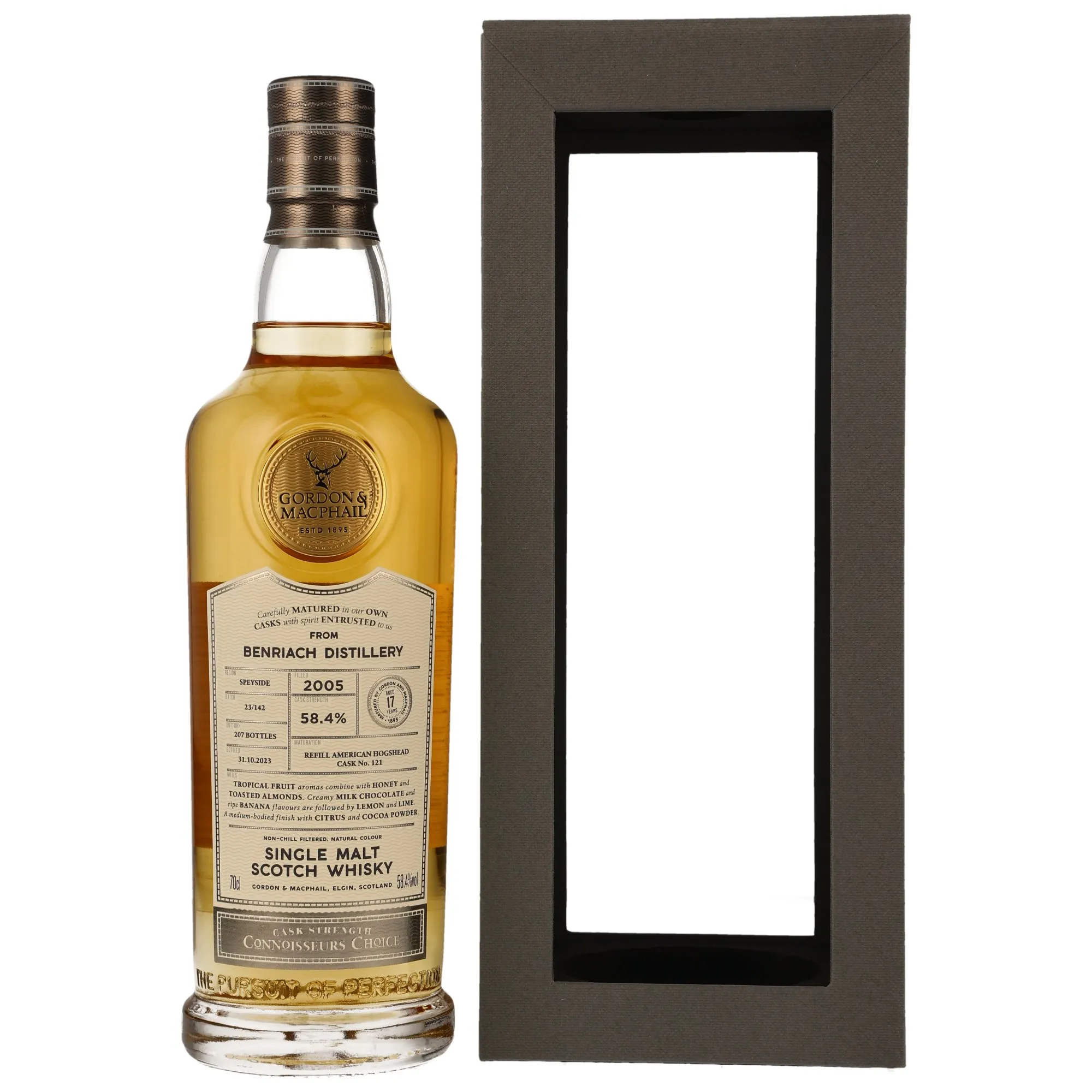 Benriach Connoisseurs Choice Cask Strength 18 Year Old, Refill American Hogshead Cask, Cask #121, 2005, Gordon & MacPhail, 58.4%