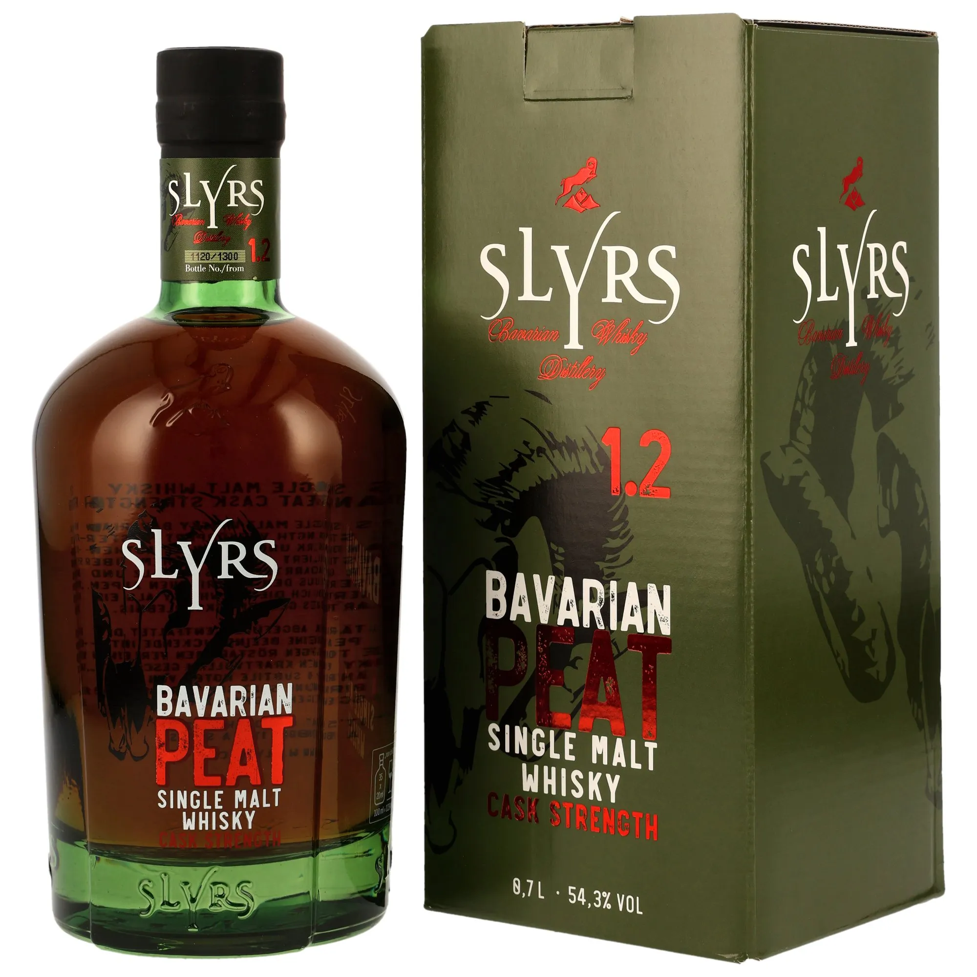 Slyrs Single Malt Bavarian PEAT Cask Strength, Peat Cask, Batch No. 1.2, 54.3%