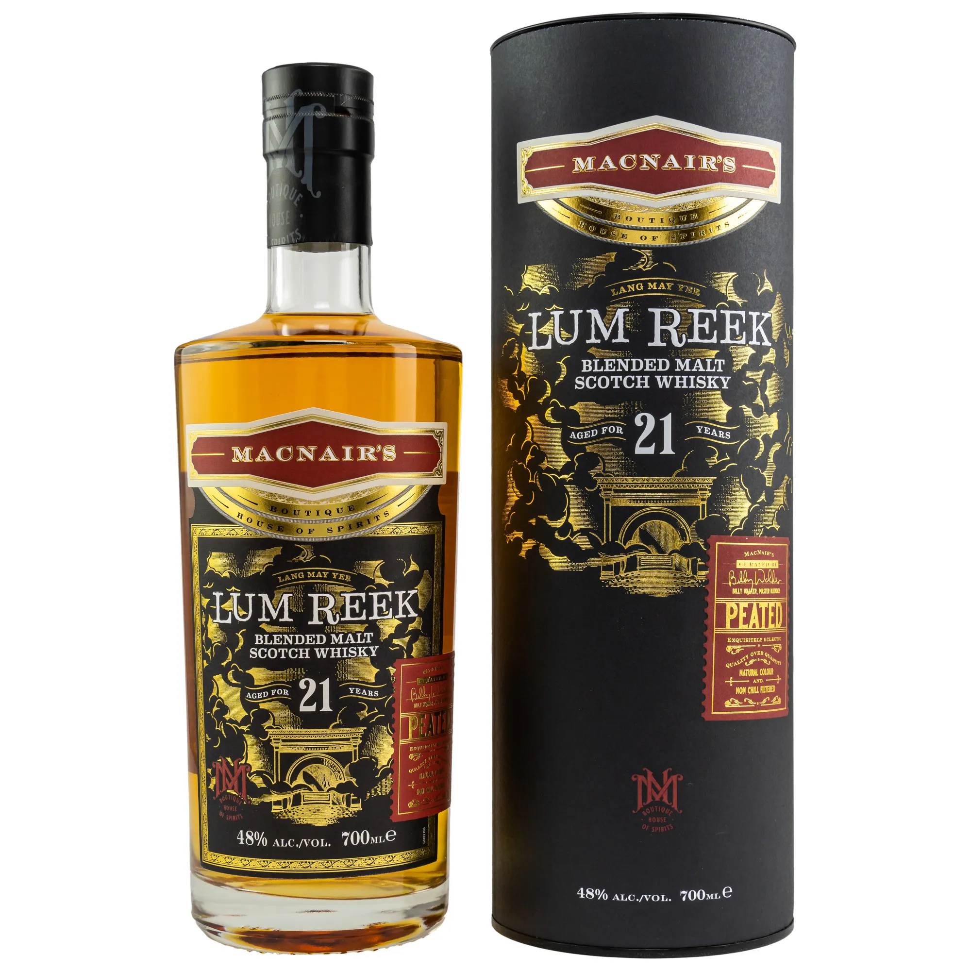 MacNair's 21 Year Old 'Lum Reek' Peated Blended Malt Scotch Whisky, Oloroso Sherry, Red Wine, Virgin Oak Cask, 2020, 48%