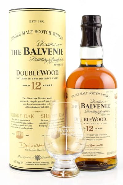 Balvenie 12 Jahre Double Wood 40%vol. 0,7l mit Glas
