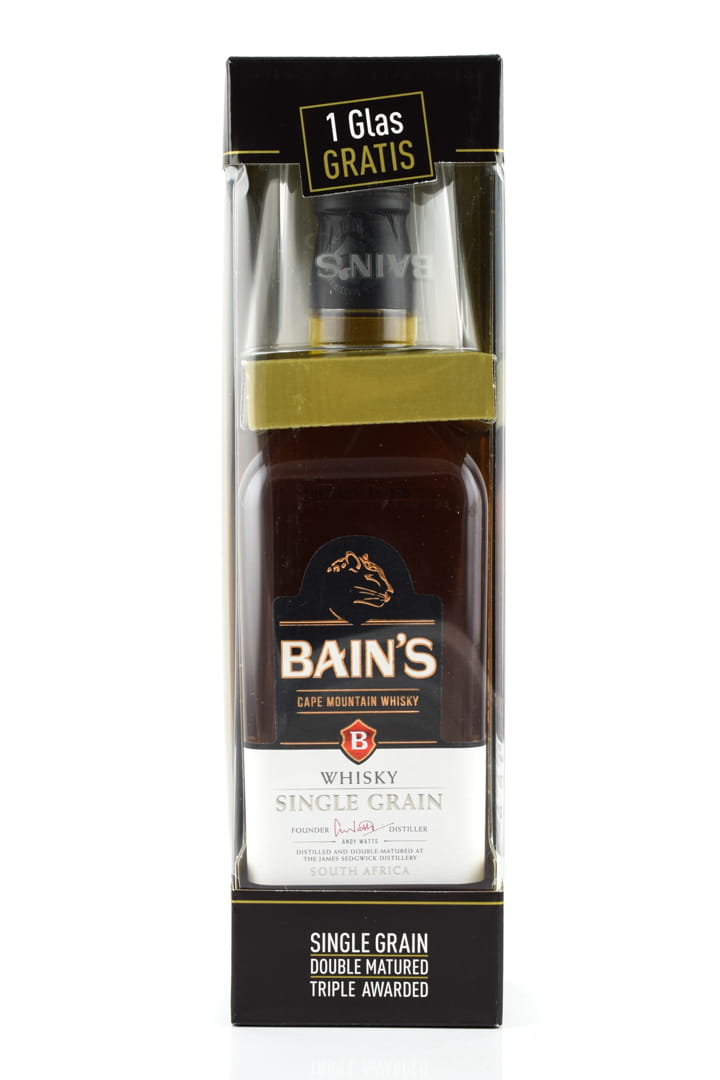 Bain\'s Cape Mountain Single Grain Whisky with glass at Home of Malts >>  explore now! | Home of Malts | Whisky