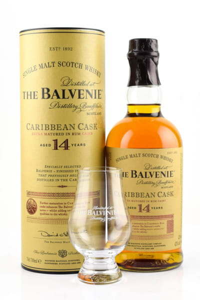 Balvenie 14 Jahre Caribbean Cask 43%vol. 0,7l mit Glas