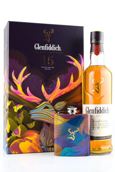 Glenfiddich 15 Jahre 40%vol. 0,7l mit Hip Flask