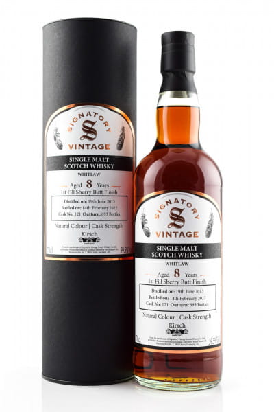 Whitlaw 8 Jahre 2013/2022 1st-fill Sherry Butt Finish #121 Vintage Signatory 59,5%vol. 0,7l